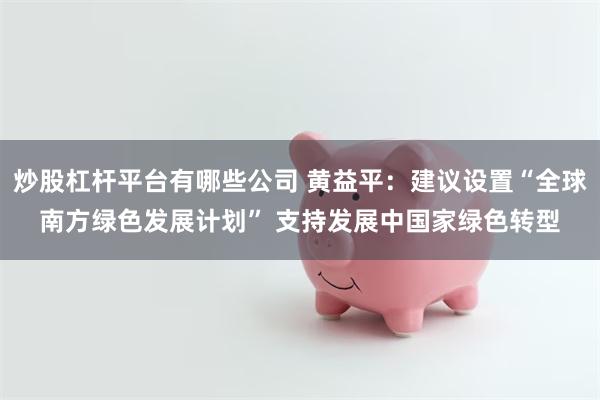 炒股杠杆平台有哪些公司 黄益平：建议设置“全球南方绿色发展计划” 支持发展中国家绿色转型