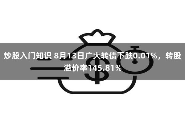 炒股入门知识 8月13日广大转债下跌0.01%，转股溢价率145.81%